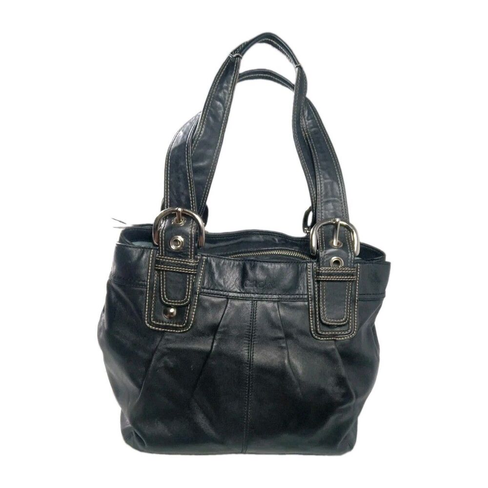 Coach Soho Pleated Black Leather Tote Bag F15045 Vintage Y2K